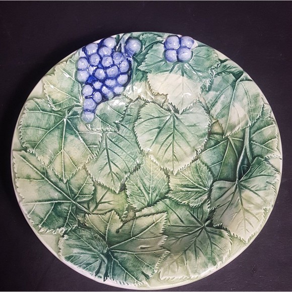 Ceramic majolica style bowl embossed grapes, leaves made in Italy tableware nwot - Picture 7 of 10